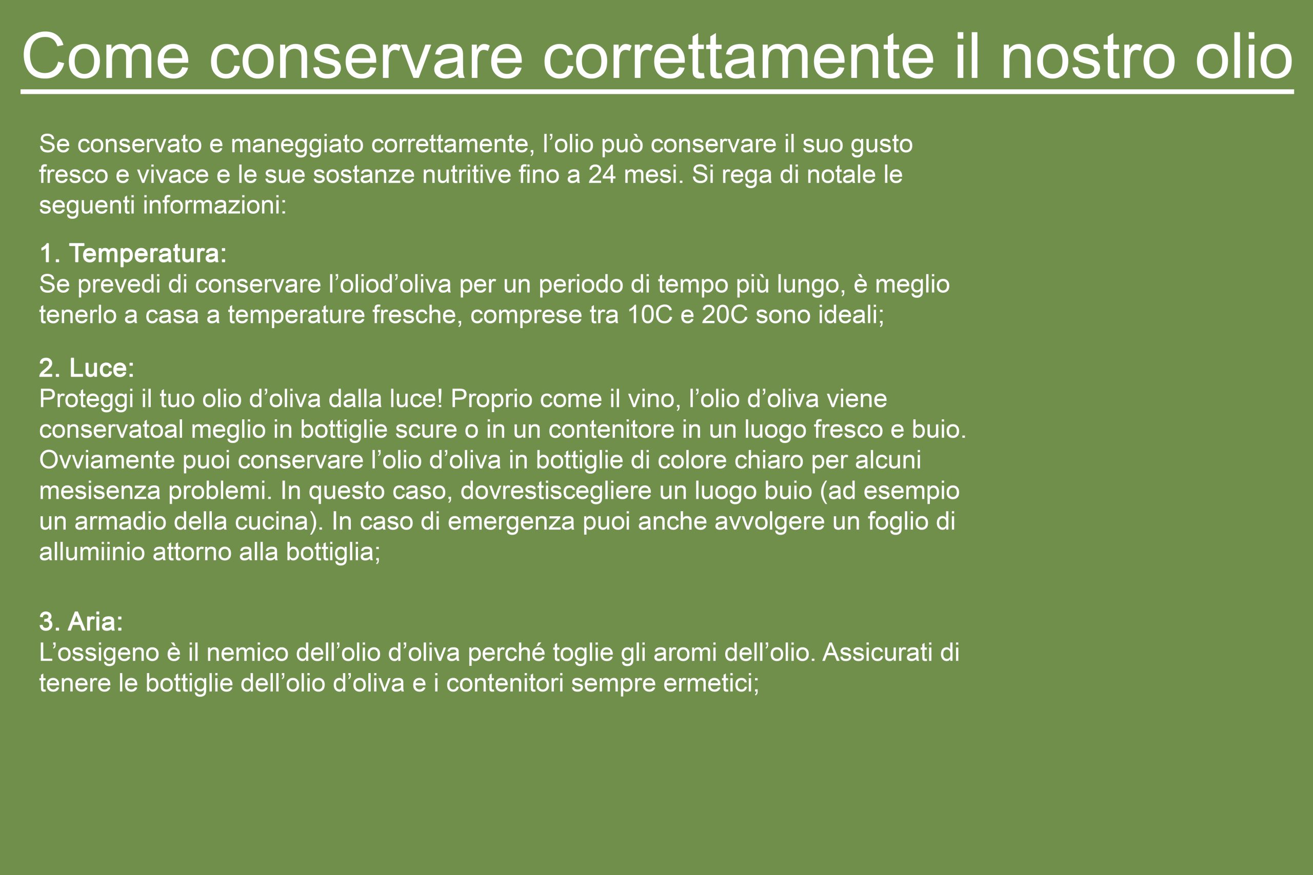 Palaiti come conservare il nostro olio
